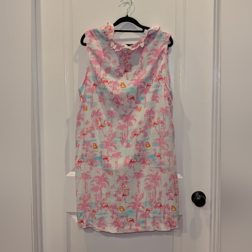 Crown & Ivy Pink Flamingo Tropical Print Dress 1X Plus Size Ruffle Resortwear - Picture 7 of 7